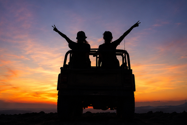 Menikmati Sunrise di atas Jeep 4x4 di kaki gunung merapi jogja